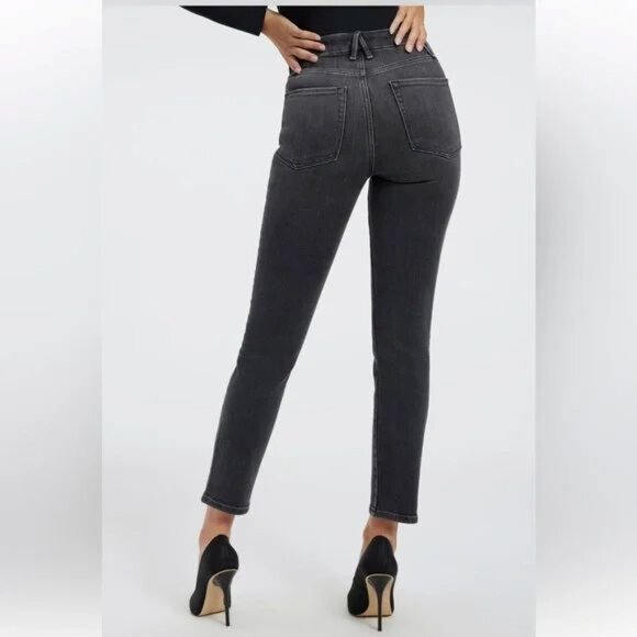 Good American Good Classic Slim Straight Crossover Waist Jeans Black219 Sz 10 EU - Picture 2 of 13